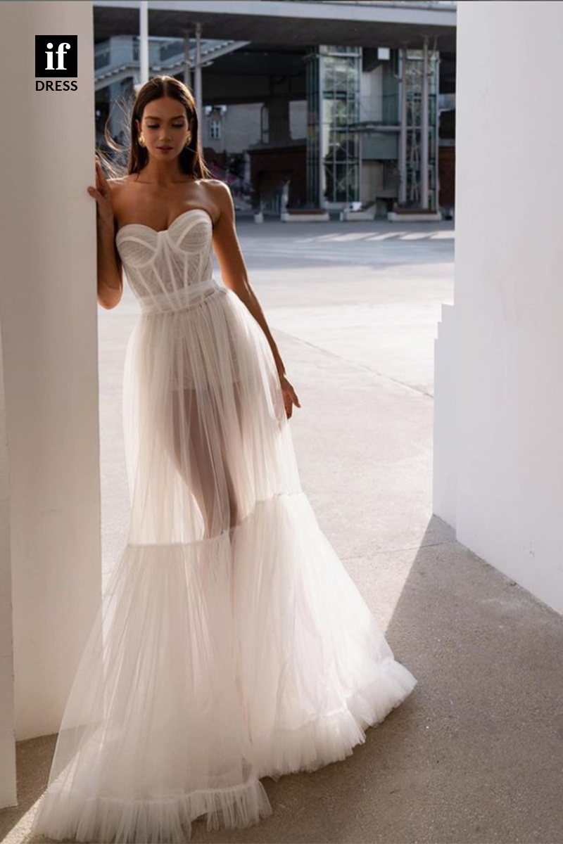 71059 - Charming Off Shoulder A-Line Tulle Bohemian Wedding Dress