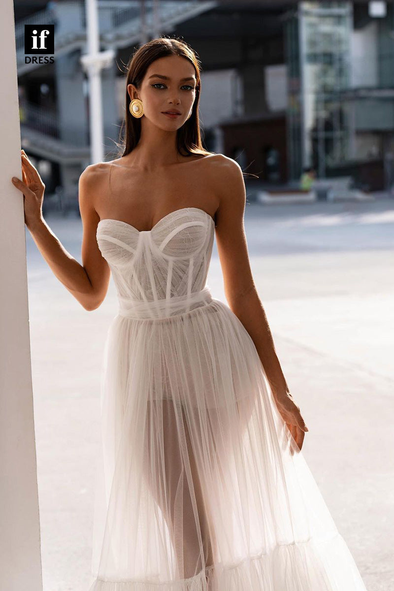 71059 - Charming Off Shoulder A-Line Tulle Bohemian Wedding Dress