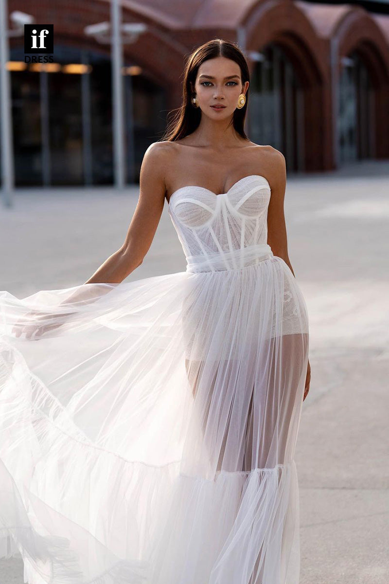 71059 - Charming Off Shoulder A-Line Tulle Bohemian Wedding Dress