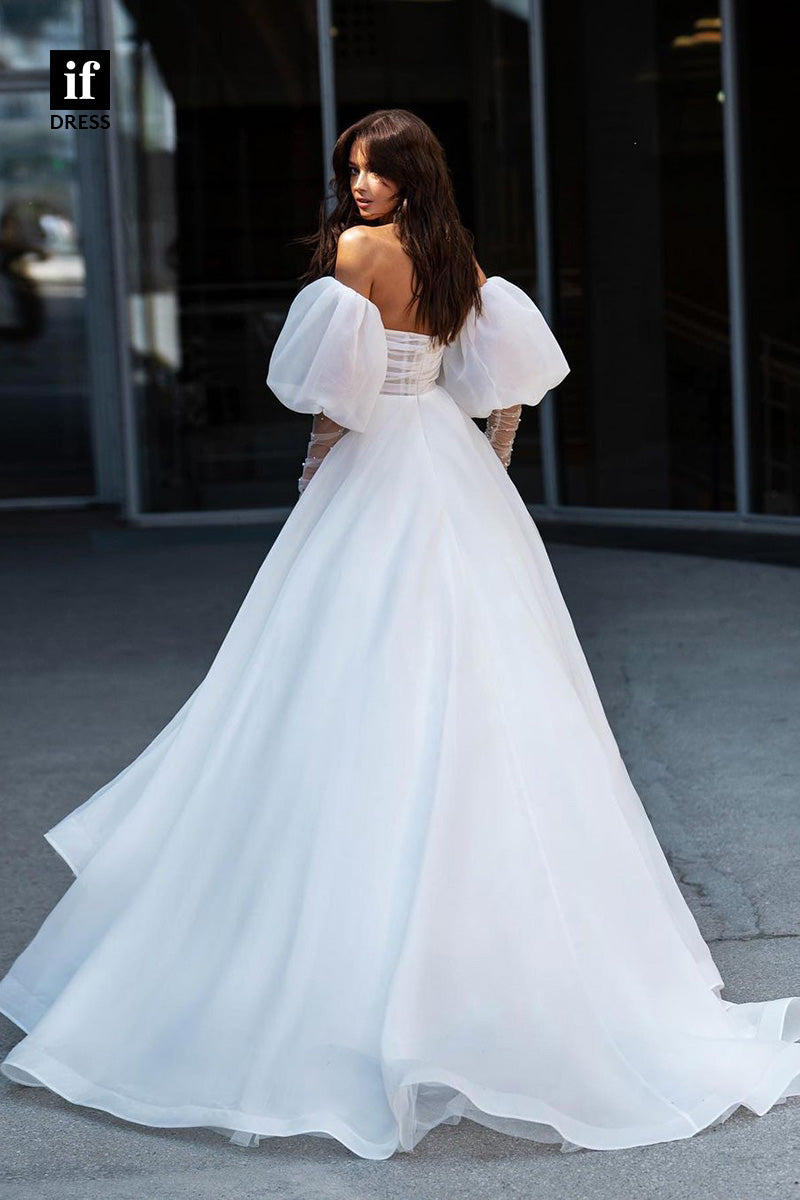 71061 - Off Shoulder Sweetheart A-Line Side Slit Bohemian Wedding Dress