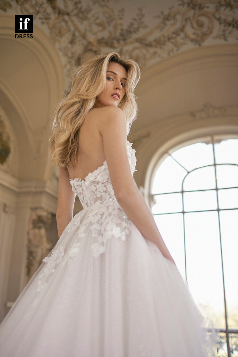 71065 - Charming Off Shoulder V-Neck Lace Appliques Boho Wedding Dress