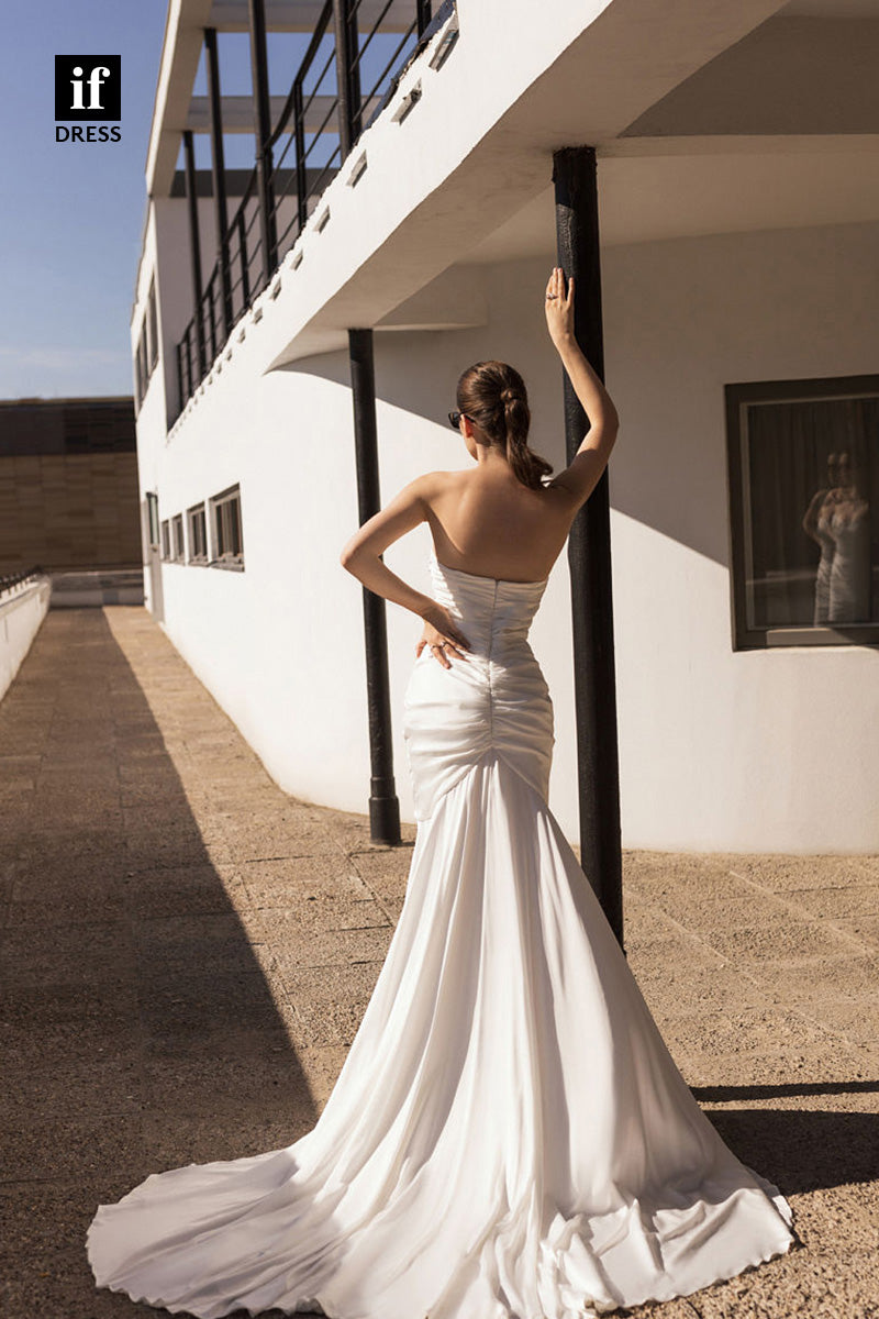 71067 - Off Shpoulder Sweetheart Pleata Mermaid Bohemian Wedding Dress