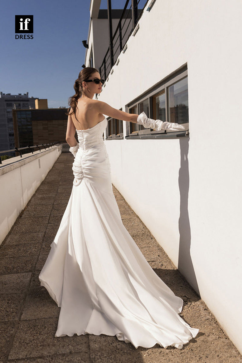 71067 - Off Shpoulder Sweetheart Pleata Mermaid Bohemian Wedding Dress