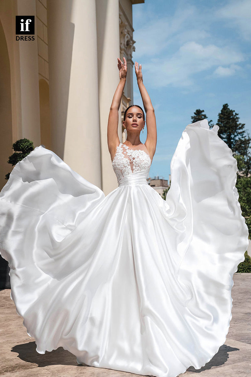 71070 - One Shoulder A-Line Ruched Lacec Appliques Boho Wedding Dress