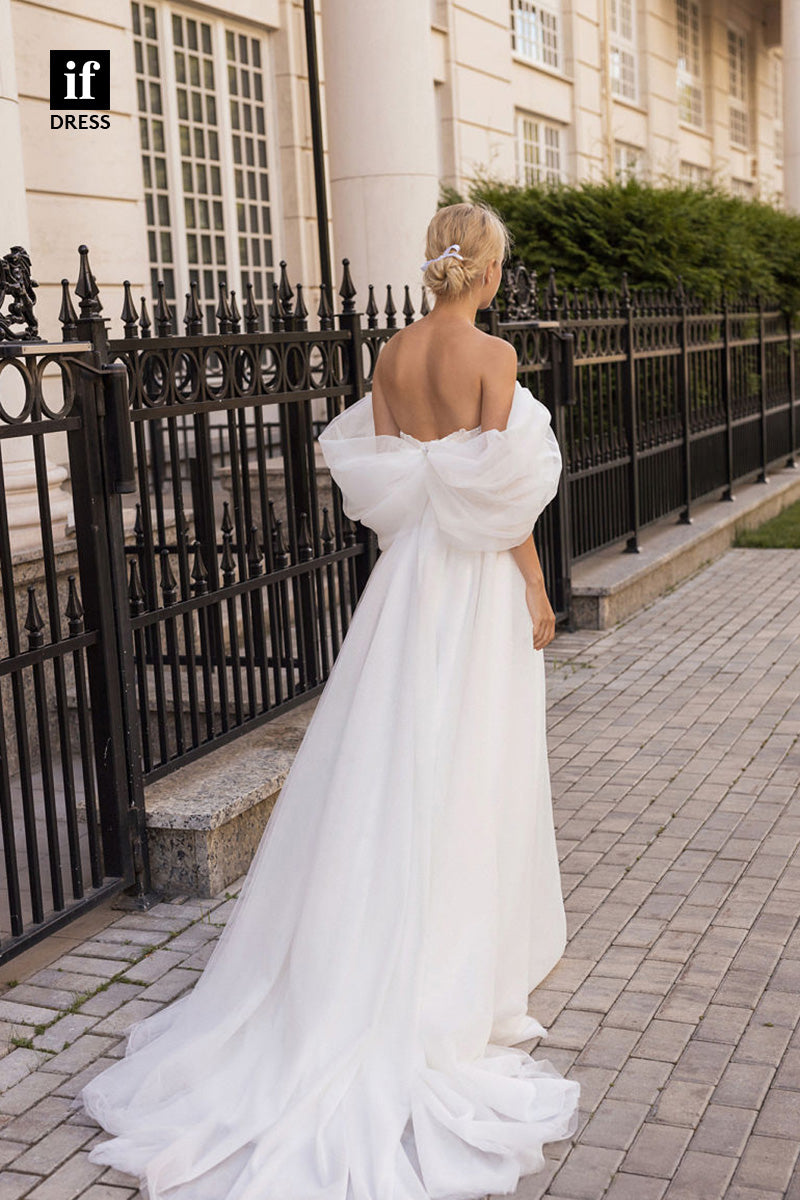 71073 - Off Shoulder Sweetheart A-Line Slit Bohemian Wedding Dress