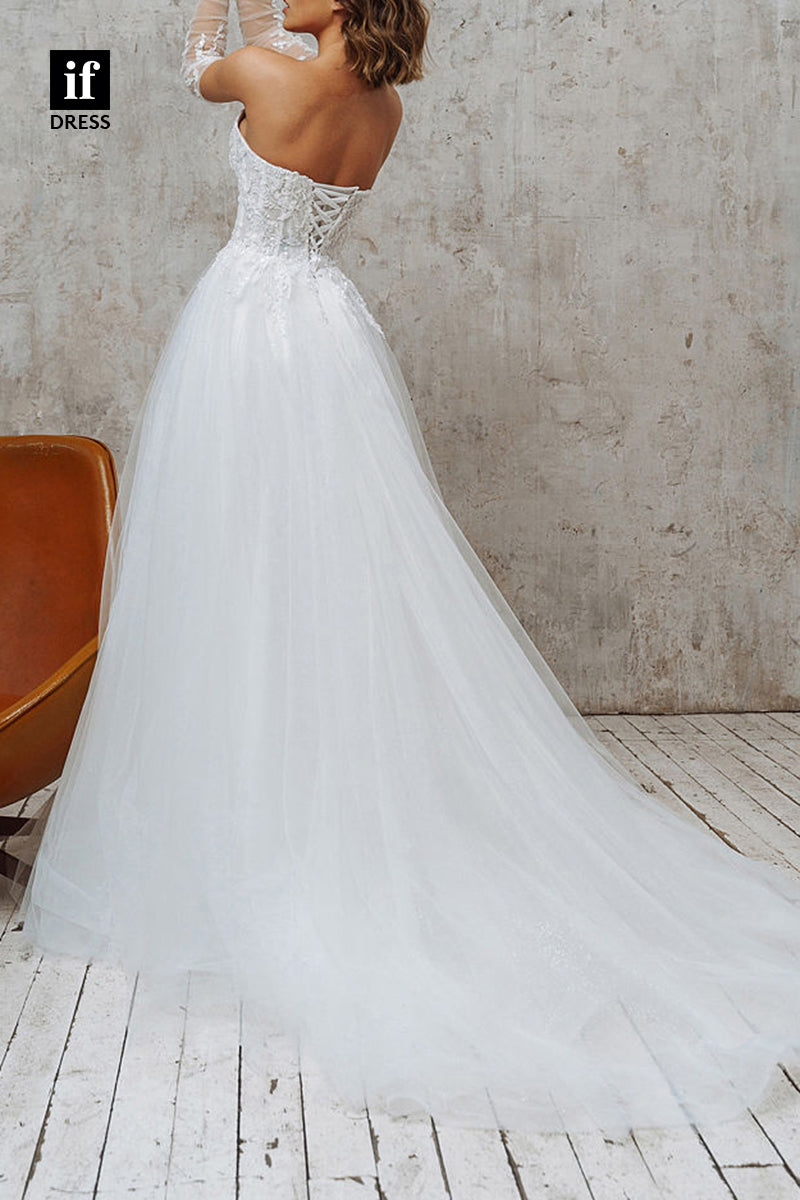 71079 - Strapless Scoop A-Line Appliques Tulle Bohemian Wedding Dress