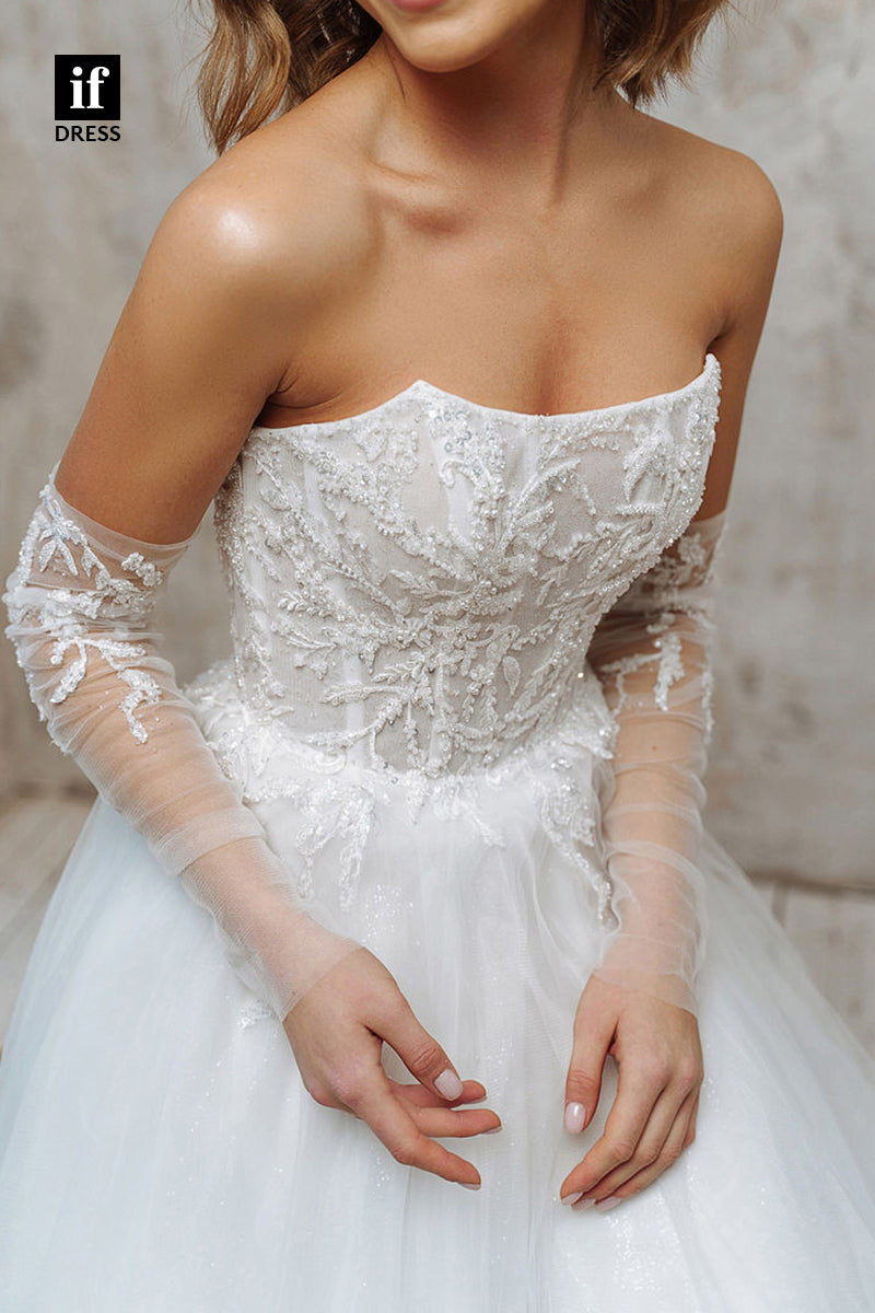 71079 - Strapless Scoop A-Line Appliques Tulle Bohemian Wedding Dress