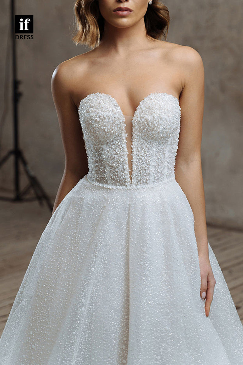 71080 - Classic Off Shoulder V-Neck A-Line Tulle Beach Wedding Dress
