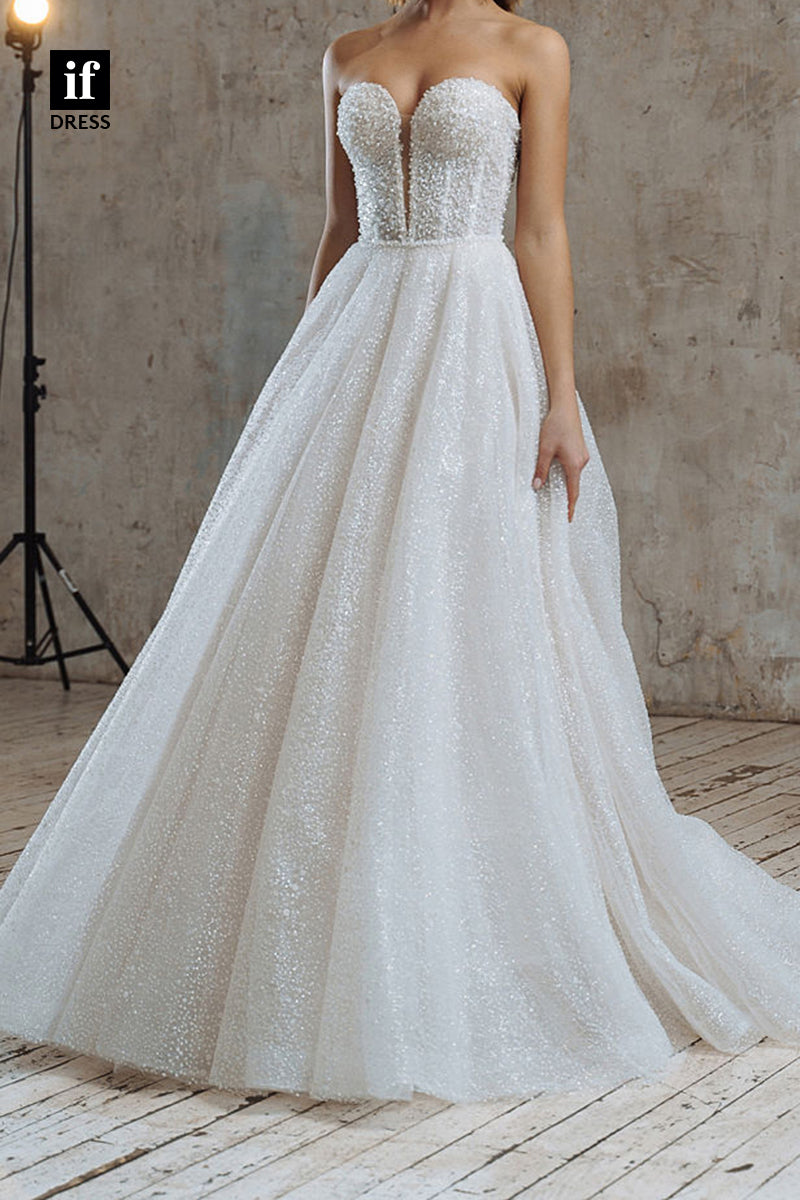 71080 - Classic Off Shoulder V-Neck A-Line Tulle Beach Wedding Dress