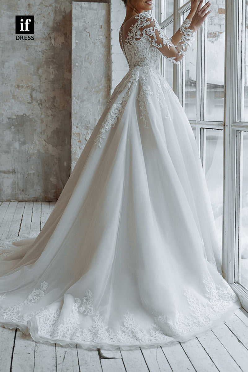 71081 - Exquisite Long Sleeves A-Line Appliques Bohemian Wedding Dress