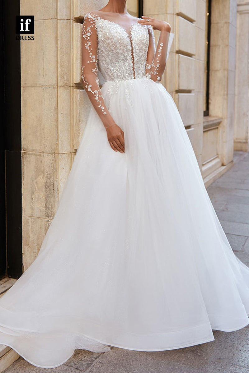 71083 - Amazing Plunging V-Neck A-Line Appliques Boho Wedding Gown