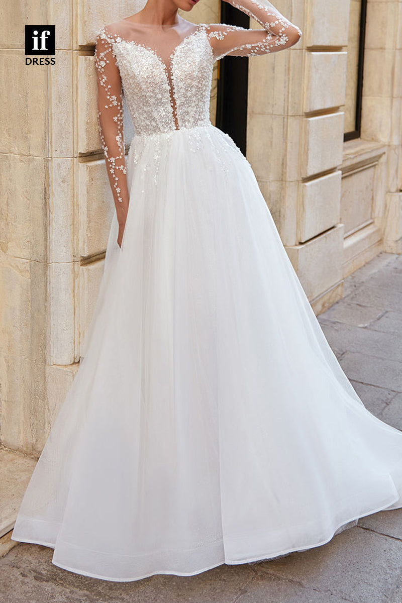 71083 - Amazing Plunging V-Neck A-Line Appliques Boho Wedding Gown