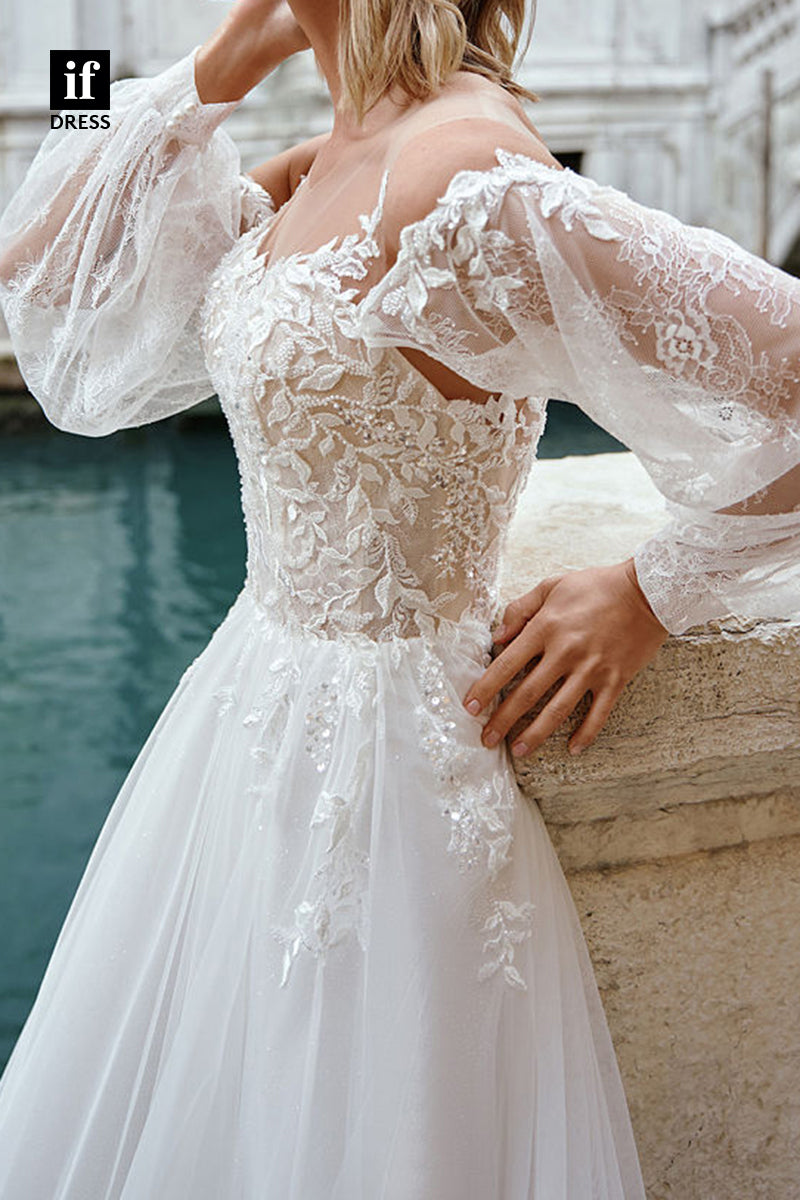 71087 - Classic A-Line Sweethart Appliques Beach Wedding Dress