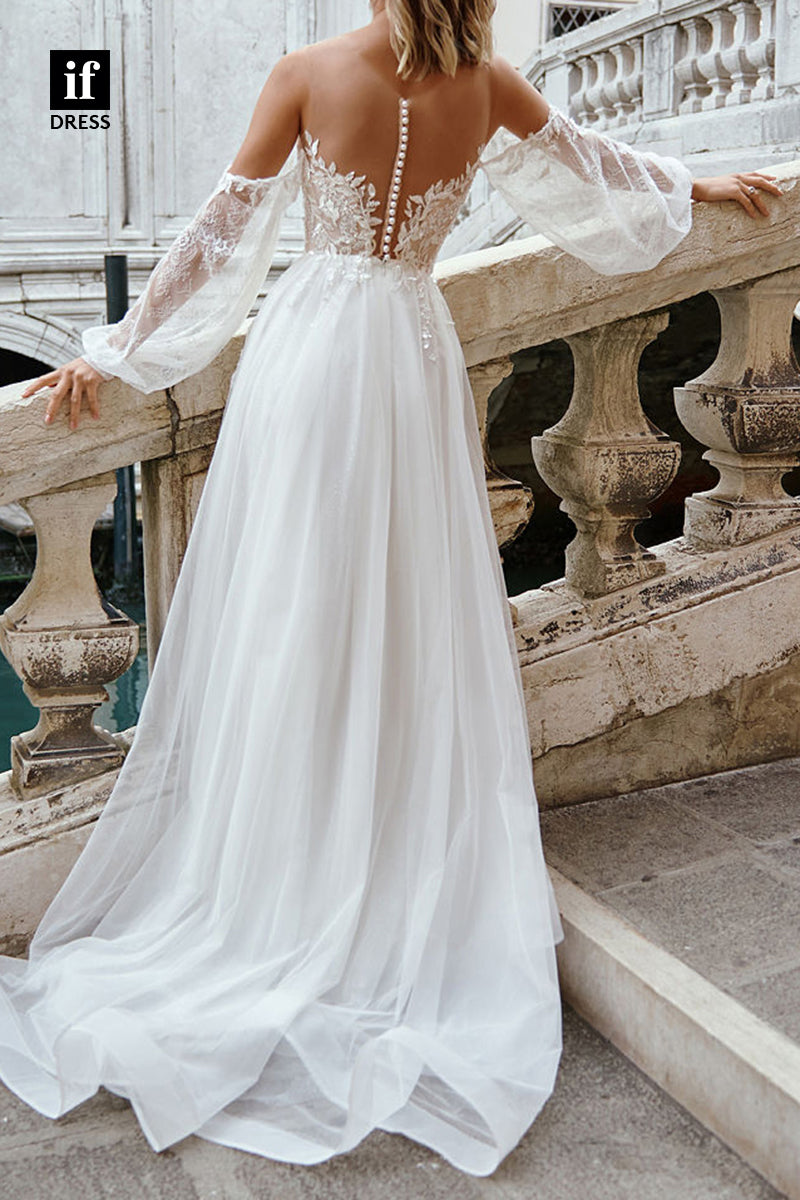 71087 - Classic A-Line Sweethart Appliques Beach Wedding Dress