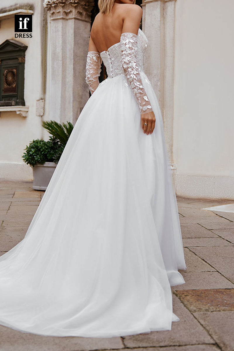 71088 - Strapless Sweetheart Appliques A-Line Tulle Beach Wedding Dress