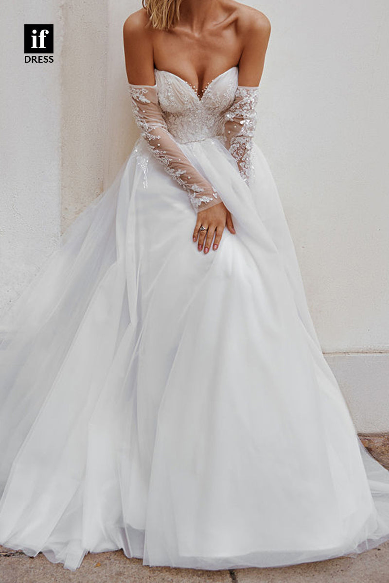 71088 - Strapless Sweetheart Appliques A-Line Tulle Beach Wedding Dress
