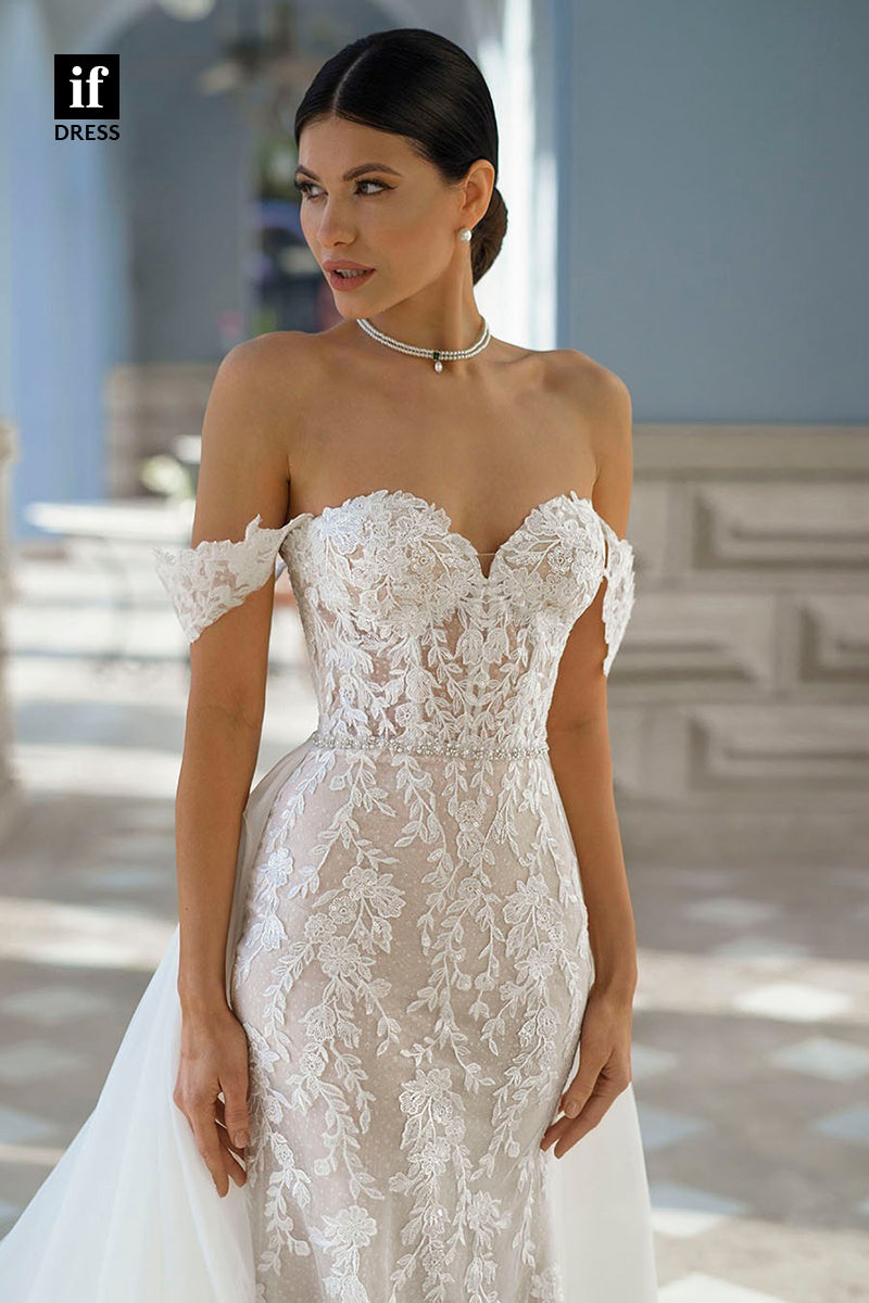 71089 - Amazing Off-Shoulder Lace Appliques Bohemian Wedding Dress