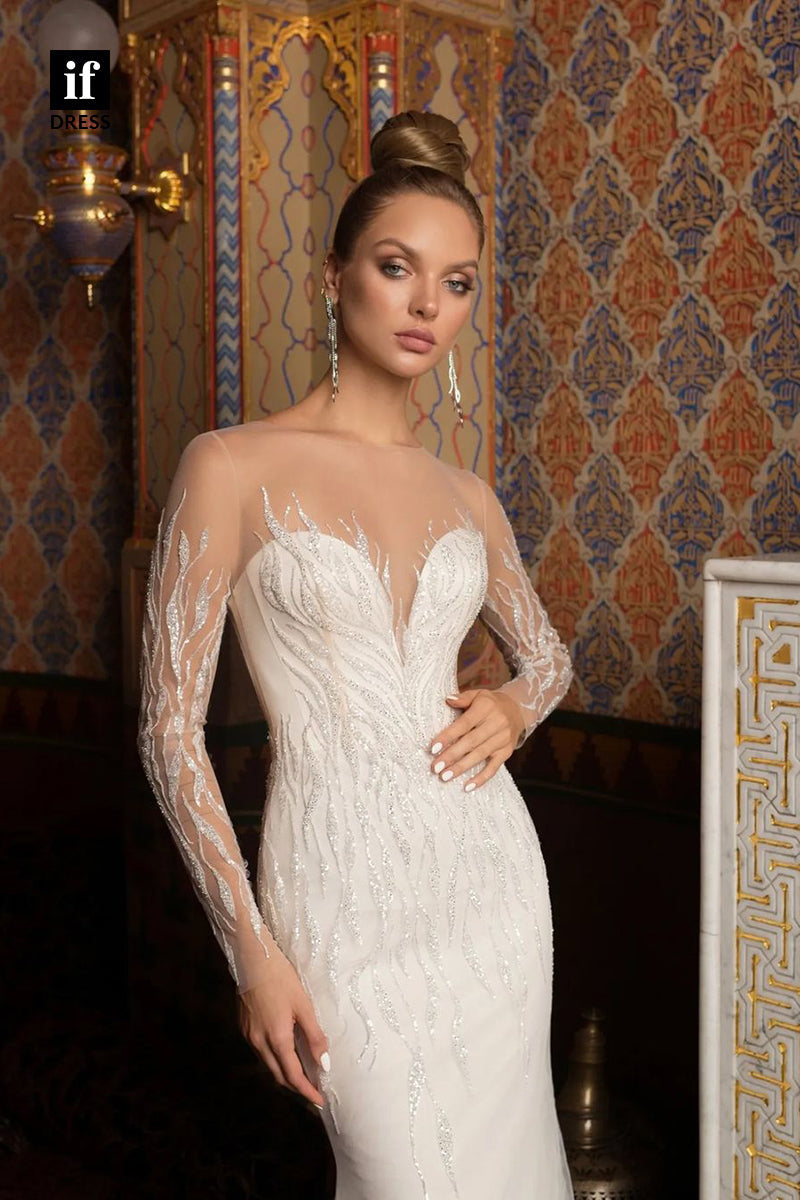 71090 - Chaming Illuaion Neck A-Line Tulle Appliques Beach Wedding Dress