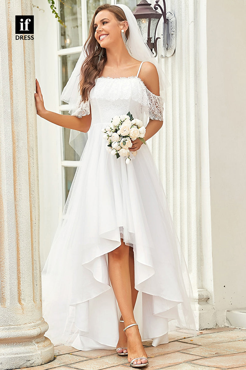 71096 - Timeless Spaghetti Straps Cap Sleeves Ruched Beach Wedding Gown