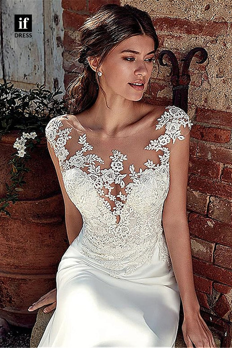 71098 - Timeless Lace Appliques V-Neck Sleevesless Mermaid Bohemian Wedding Dress