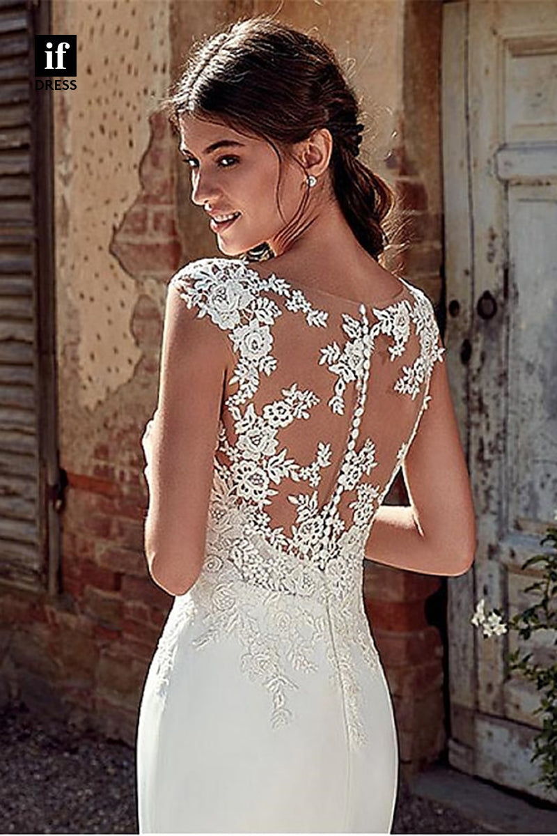 71098 - Timeless Lace Appliques V-Neck Sleevesless Mermaid Bohemian Wedding Dress