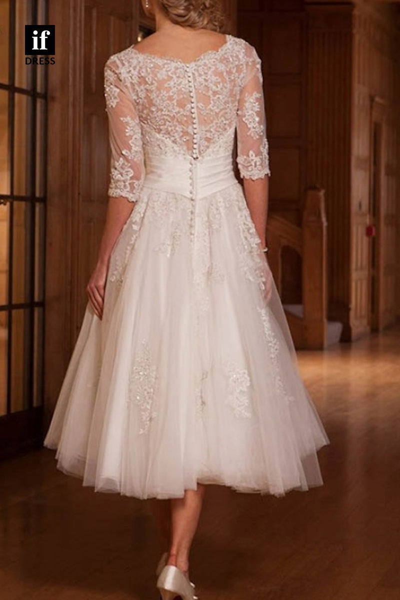 71104 - Exquisite A-Line 3D Lace Appliques Sleeves Bohemian Wedding Dress