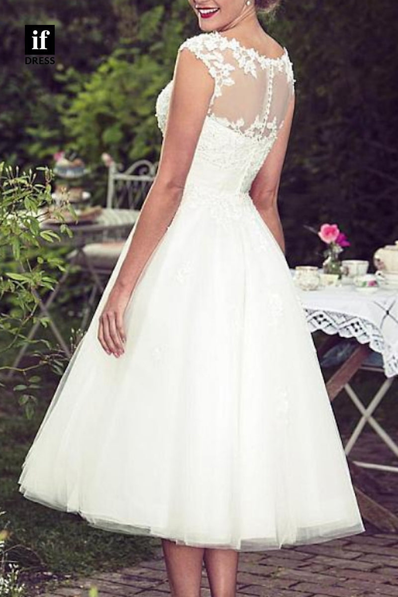 71106 - A-Line High Neck Sleeveless Appliques Country Beach Wedding Dress