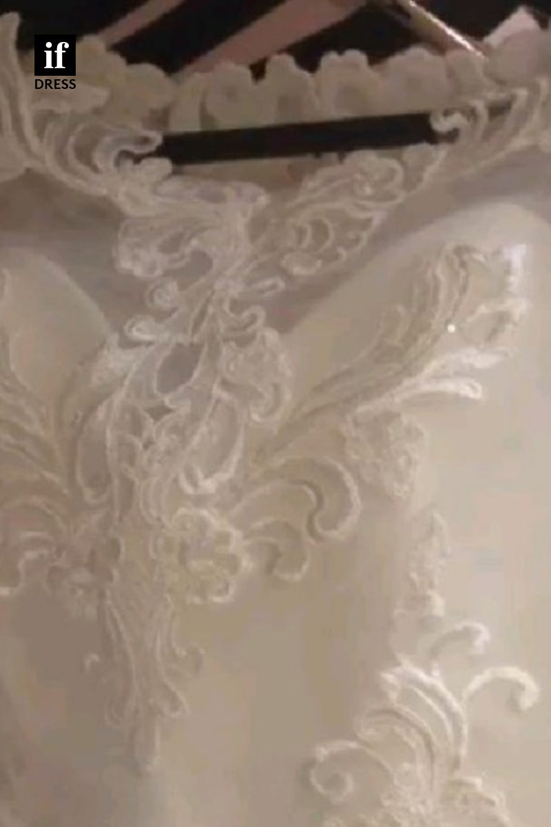 71116 - Stunning A-Line Long Sleeves Appliques Boho Wedding Dress woth Train