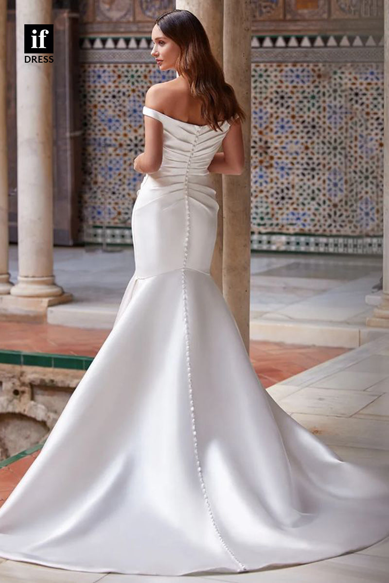 71121 - Mermaid/Trumpet Strapless Pleats Satin Bohemian Wedding Dress with Train