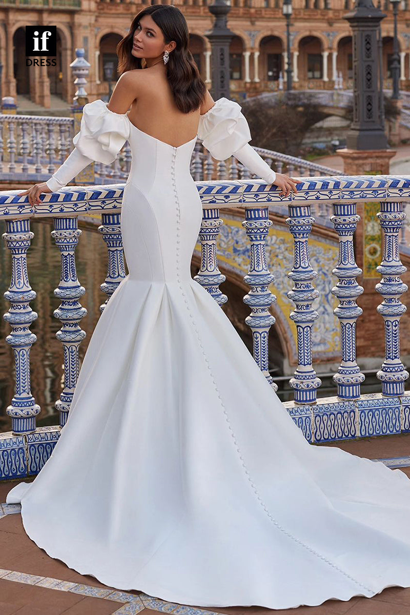 71137 - Modern Strapless Mermaid Sweetheart Sleeves Beach Wedding Dress with Train