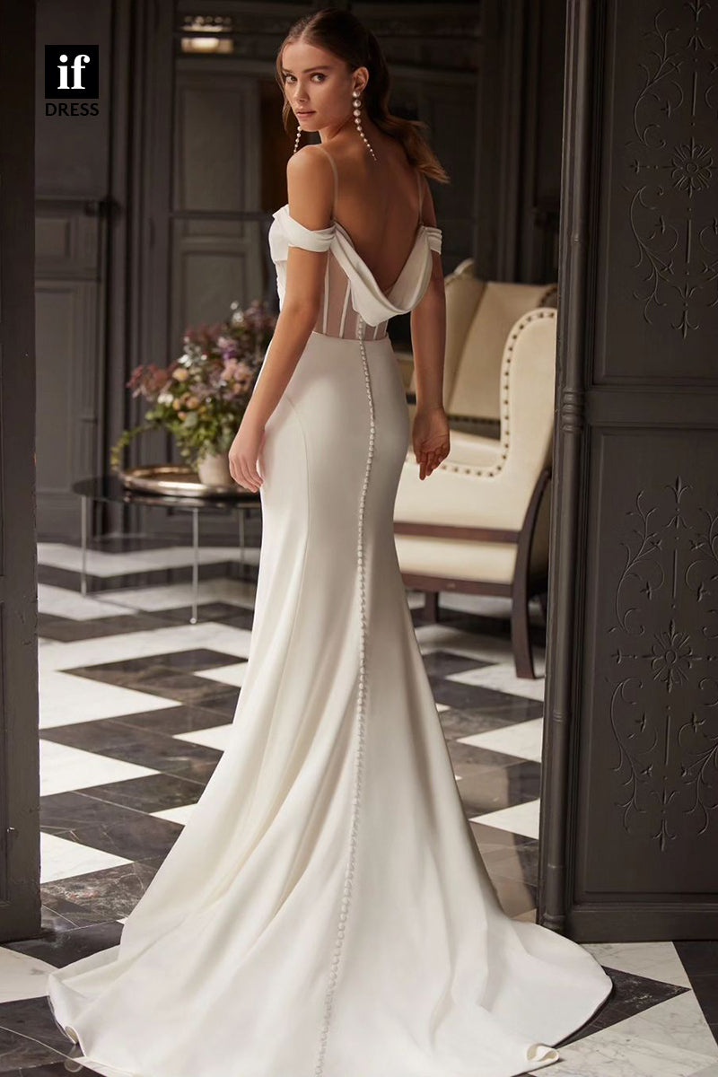 71138 - Sexy/Hot Mermaid/Trumpet V-Neck Cap Sleeves Beach Wedding Dress