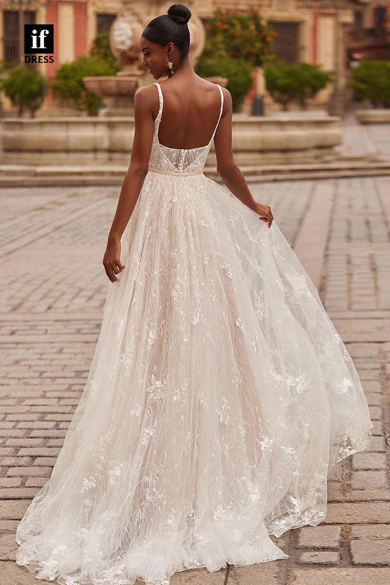 71143 - Exquisite A-LIne Straps V-Neck Appliques Bohemian Wedding Dress