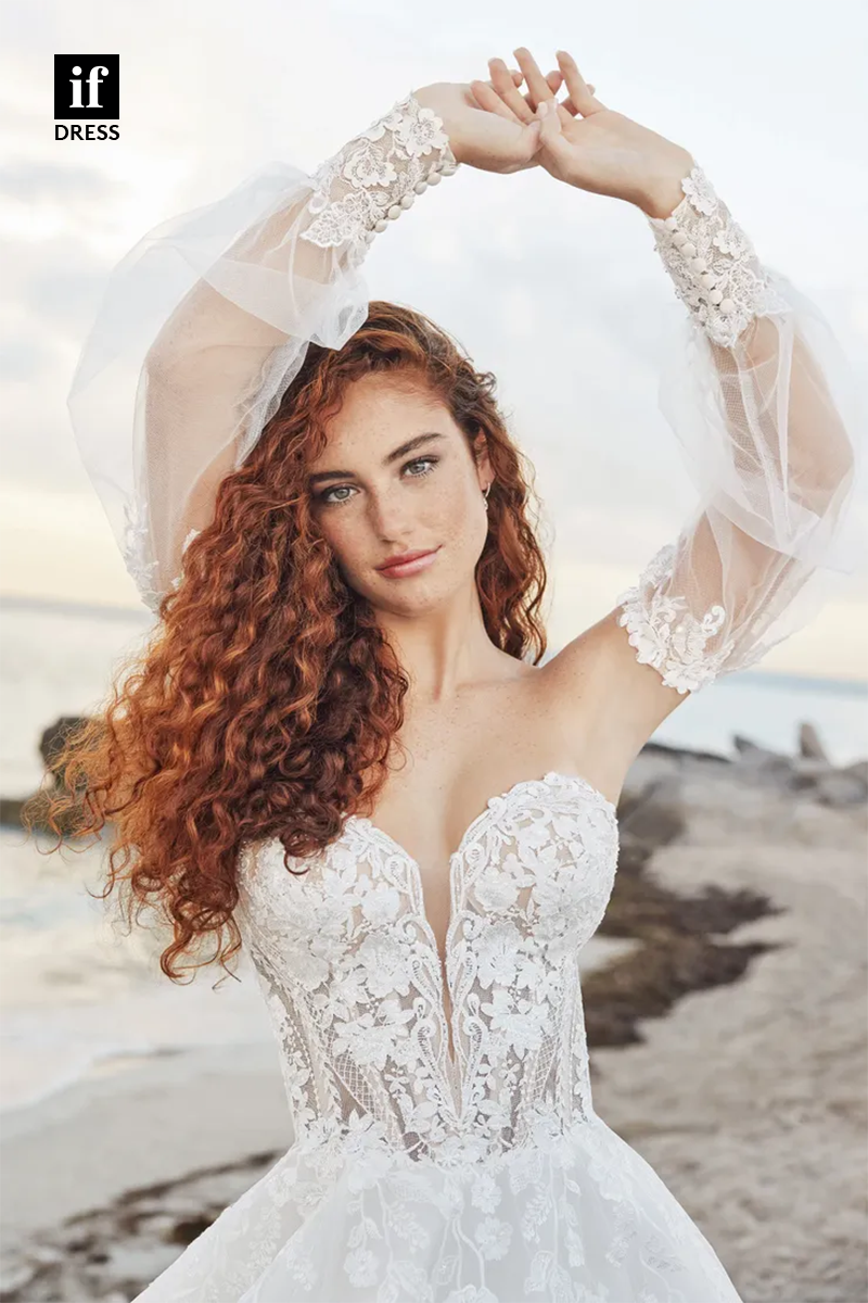 71150 - Romantic Off-Shoulder Appliques A-Line Beach Wedding Dress with Sleeves