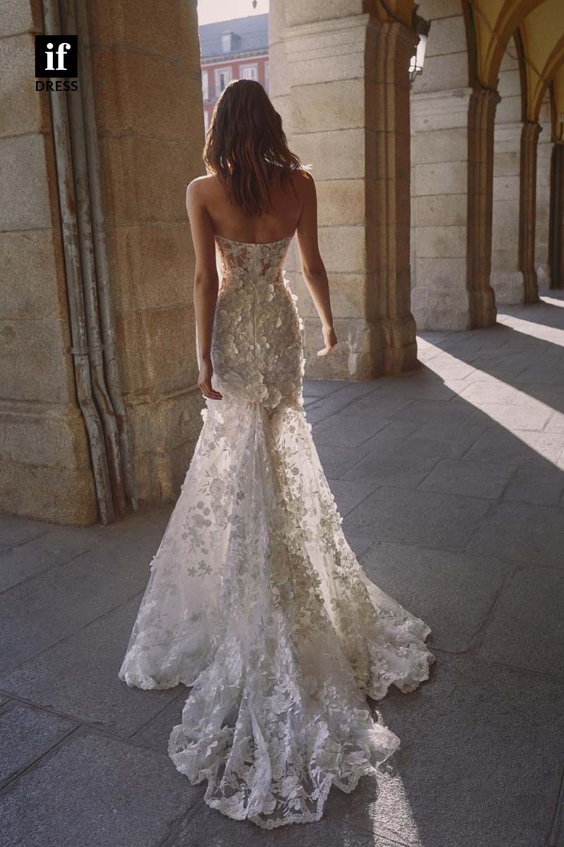 71155 - Mermaid/Trumpet Lace Appliques Sweetheart Country Boho Wedding Dress