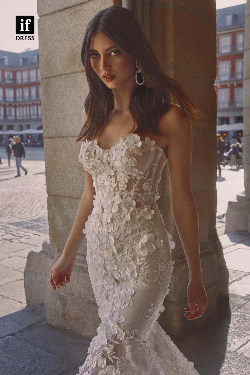 71155 - Mermaid/Trumpet Lace Appliques Sweetheart Country Boho Wedding Dress