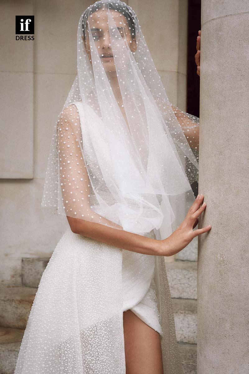71157 - Unique Plunging V-Neck Detachable Train Beach Wedding Dress