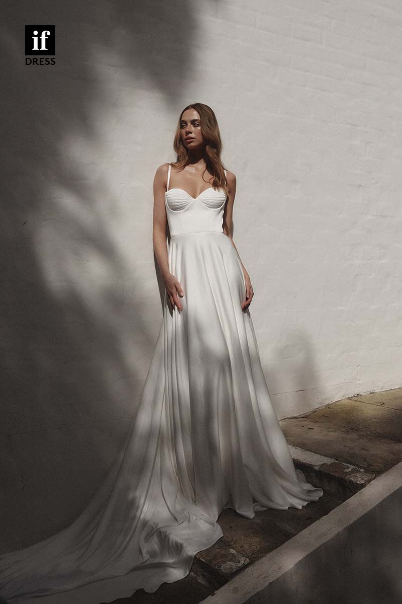 71166 - Attractive Spaghetti Straps Sweetheart Ruched A-Line Beach Wedding Dress