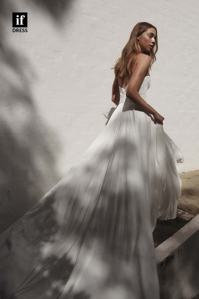 71166 - Attractive Spaghetti Straps Sweetheart Ruched A-Line Beach Wedding Dress