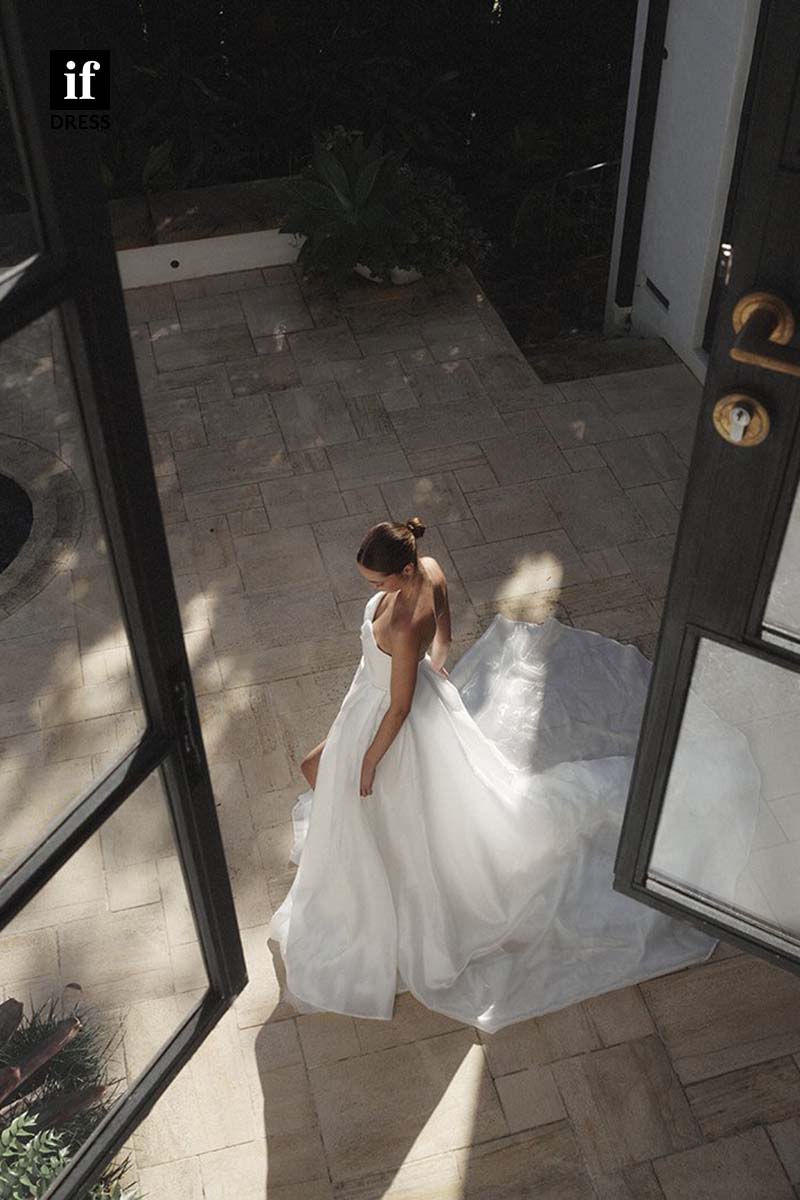 71168 - Charming Off Shoulder A-Line High Slit Tulle Beach Wedding Dress