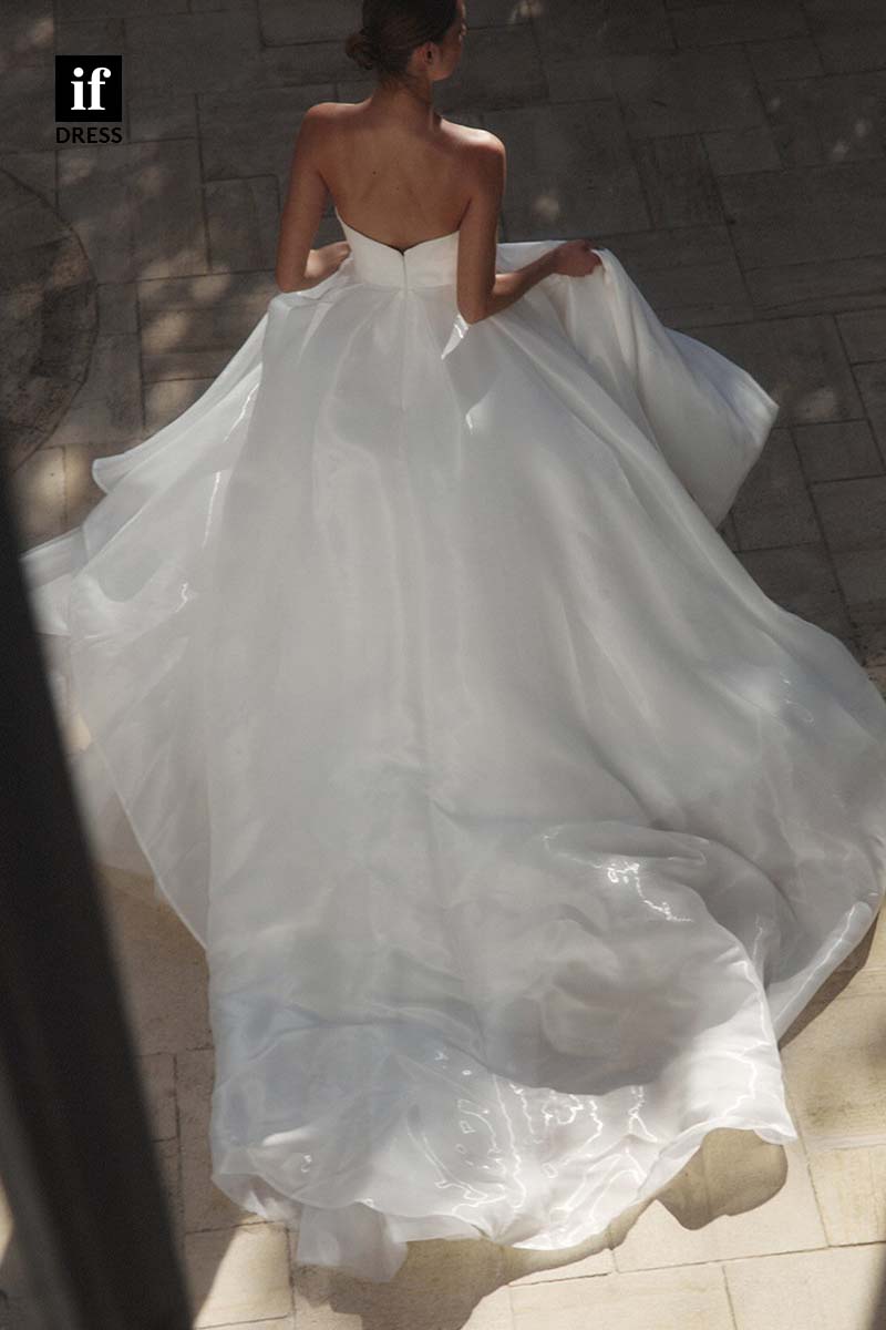 71168 - Charming Off Shoulder A-Line High Slit Tulle Beach Wedding Dress