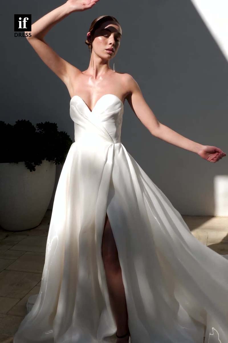 71168 - Charming Off Shoulder A-Line High Slit Tulle Beach Wedding Dress