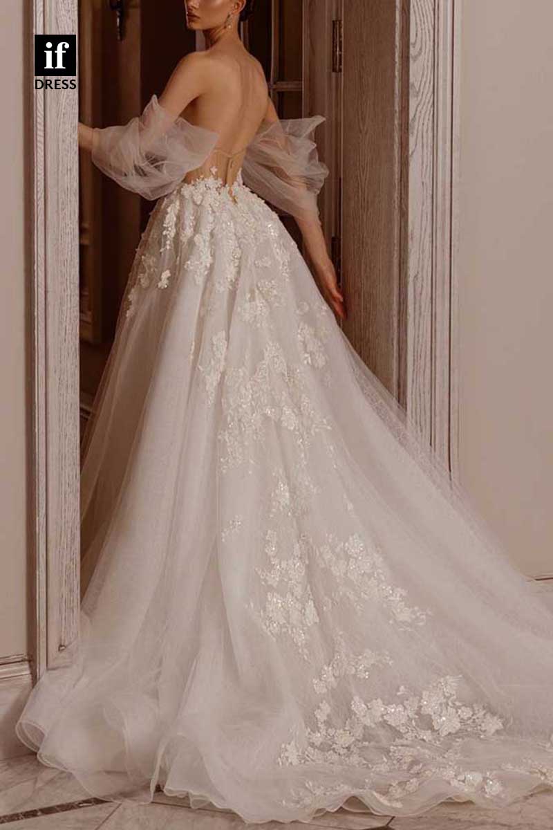 71174 - Elegant A-Line Strapless Sweetheart Appliques Boho Wedding Dress