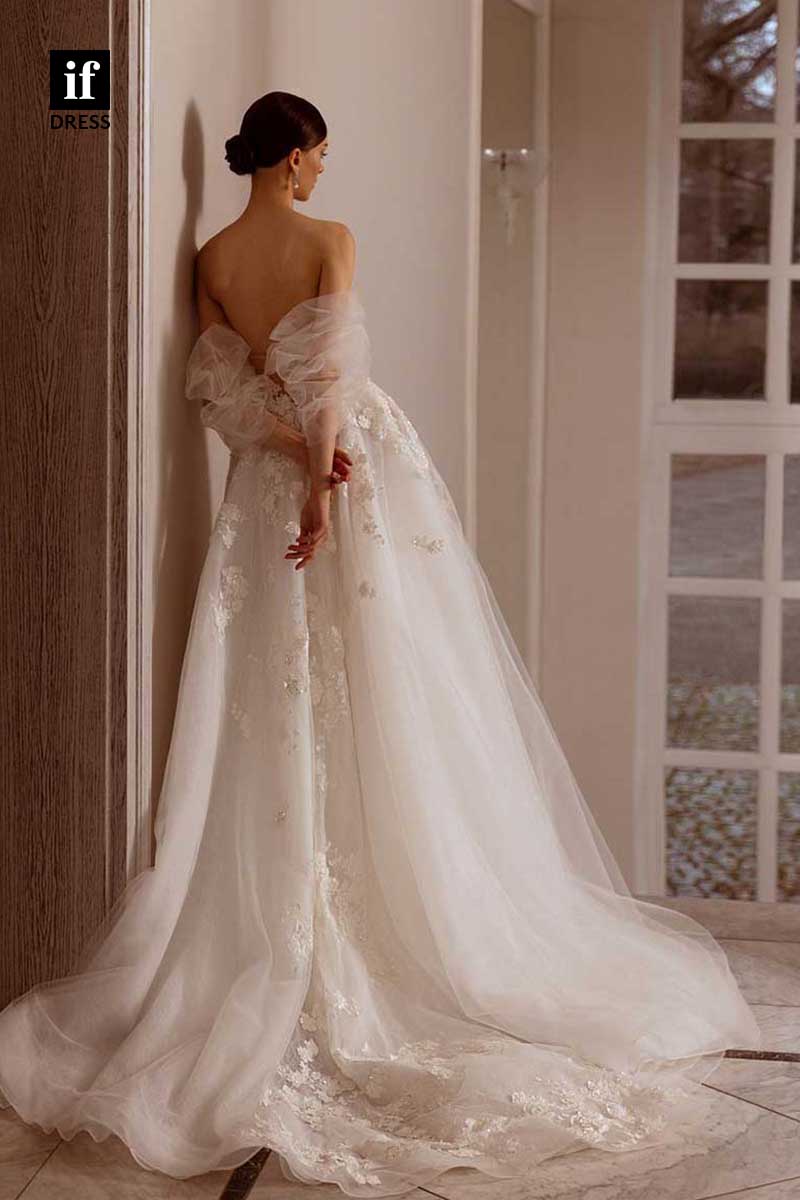 71174 - Elegant A-Line Strapless Sweetheart Appliques Boho Wedding Dress