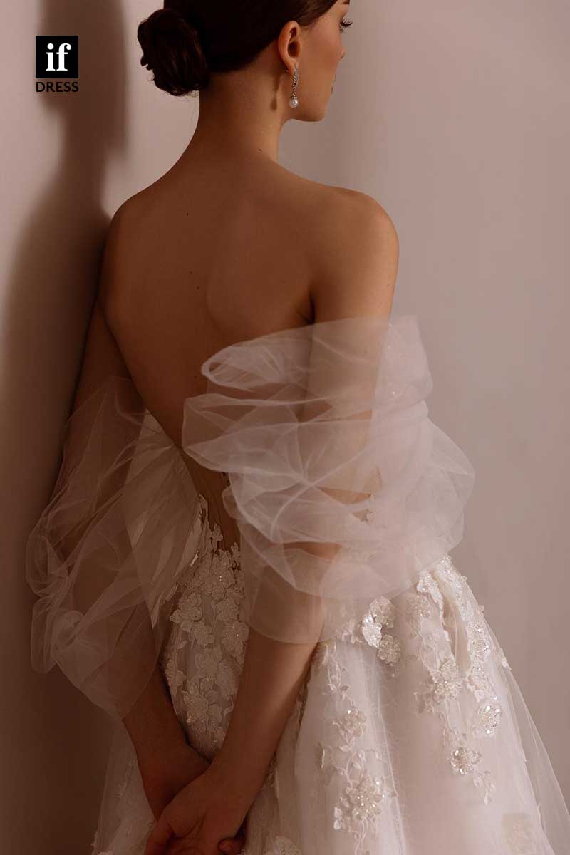 71174 - Elegant A-Line Strapless Sweetheart Appliques Boho Wedding Dress