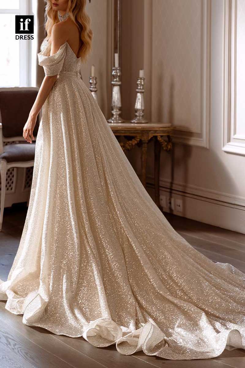 71175 - Sparkly Strapless A-Line Side Slit Sequins Beach Wedding Dress