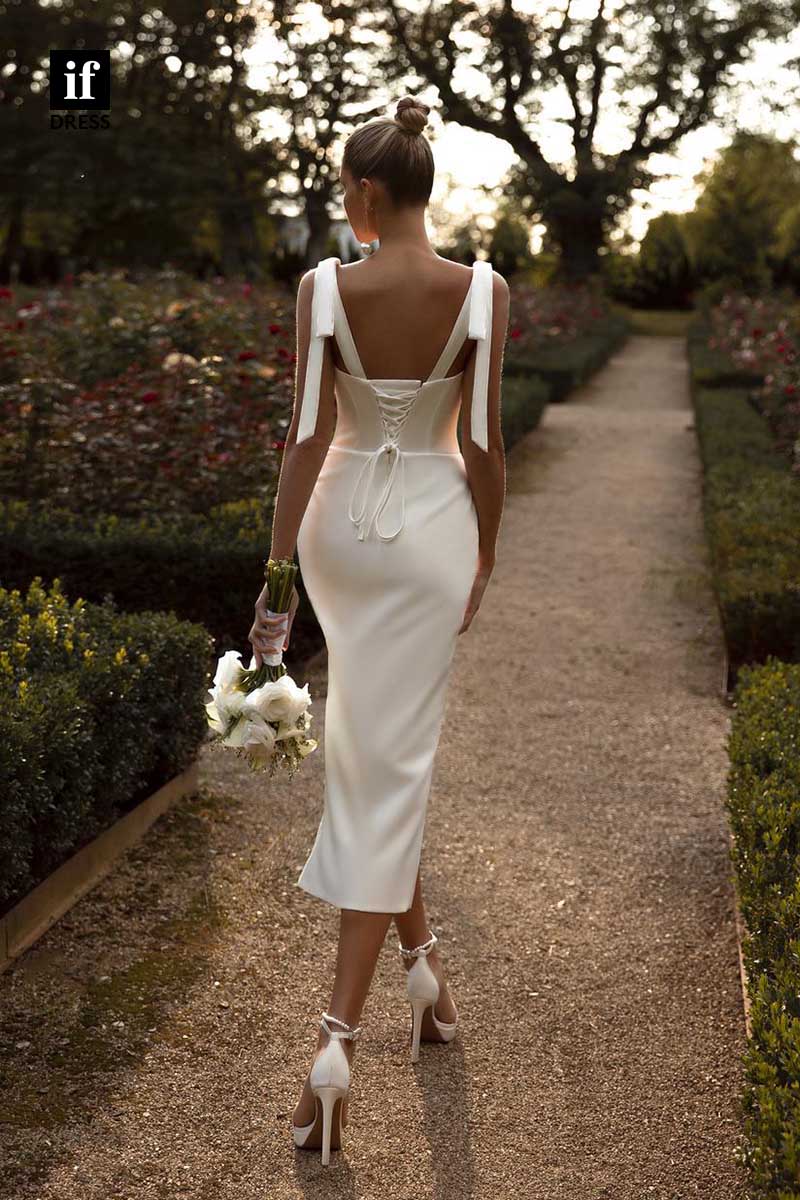 71179 - Classic Straps Sweetheart Pleats Bohemian Wedding Dress with Slit