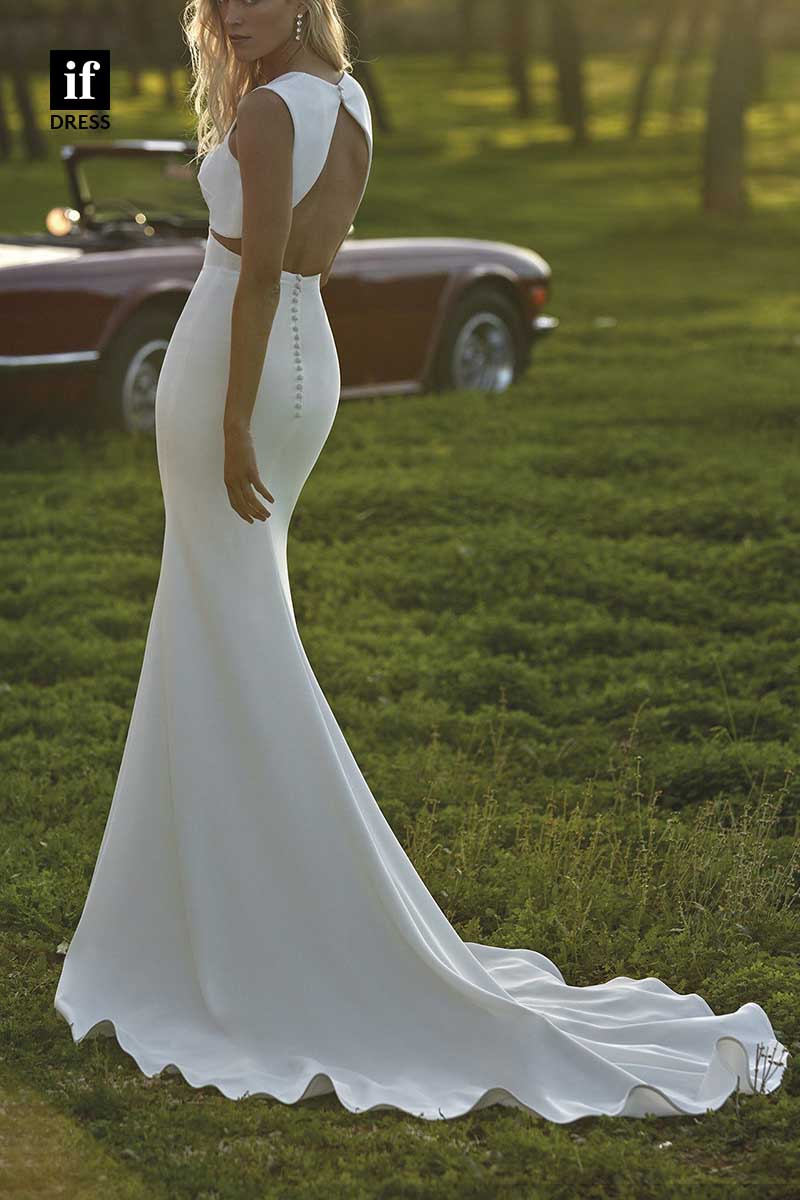 71181 -Unique Straps Sweetheart Mermaid Sleeveless Beach Wedding Dress with Train