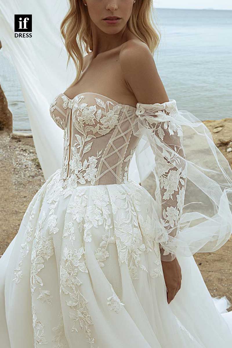 71183 - Romantic Strapless A-Line Appliques Sleeveless Tulle Beach Wedding Dress
