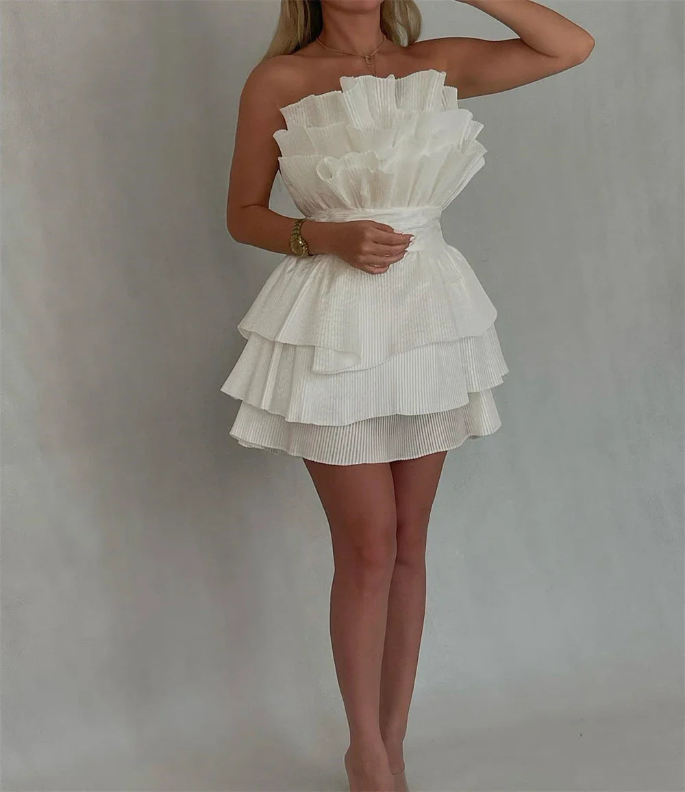 A line Strapless Tiered Short Homecoming Dress Party Gown fg8078