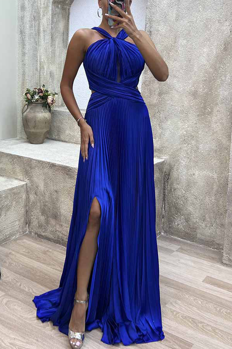 Elegant Solid Fold Halter Evening Dress Dresses - View 7 | VelvetHem